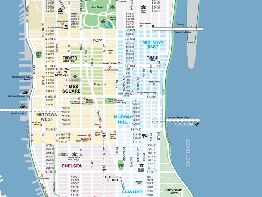 Large Detailed Map Of New York Manhattan Top Tourist Attractions With Streets And Avenues New York USA United States Of America North America Mapsland Maps Of The World