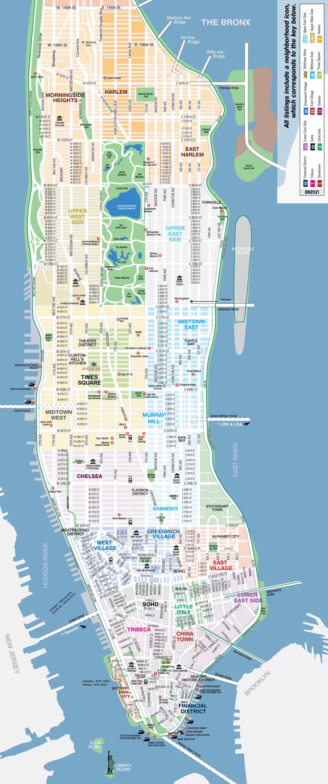 Large Detailed Map Of New York Manhattan Top Tourist Attractions With Streets And Avenues New York USA United States Of America North America Mapsland Maps Of The World