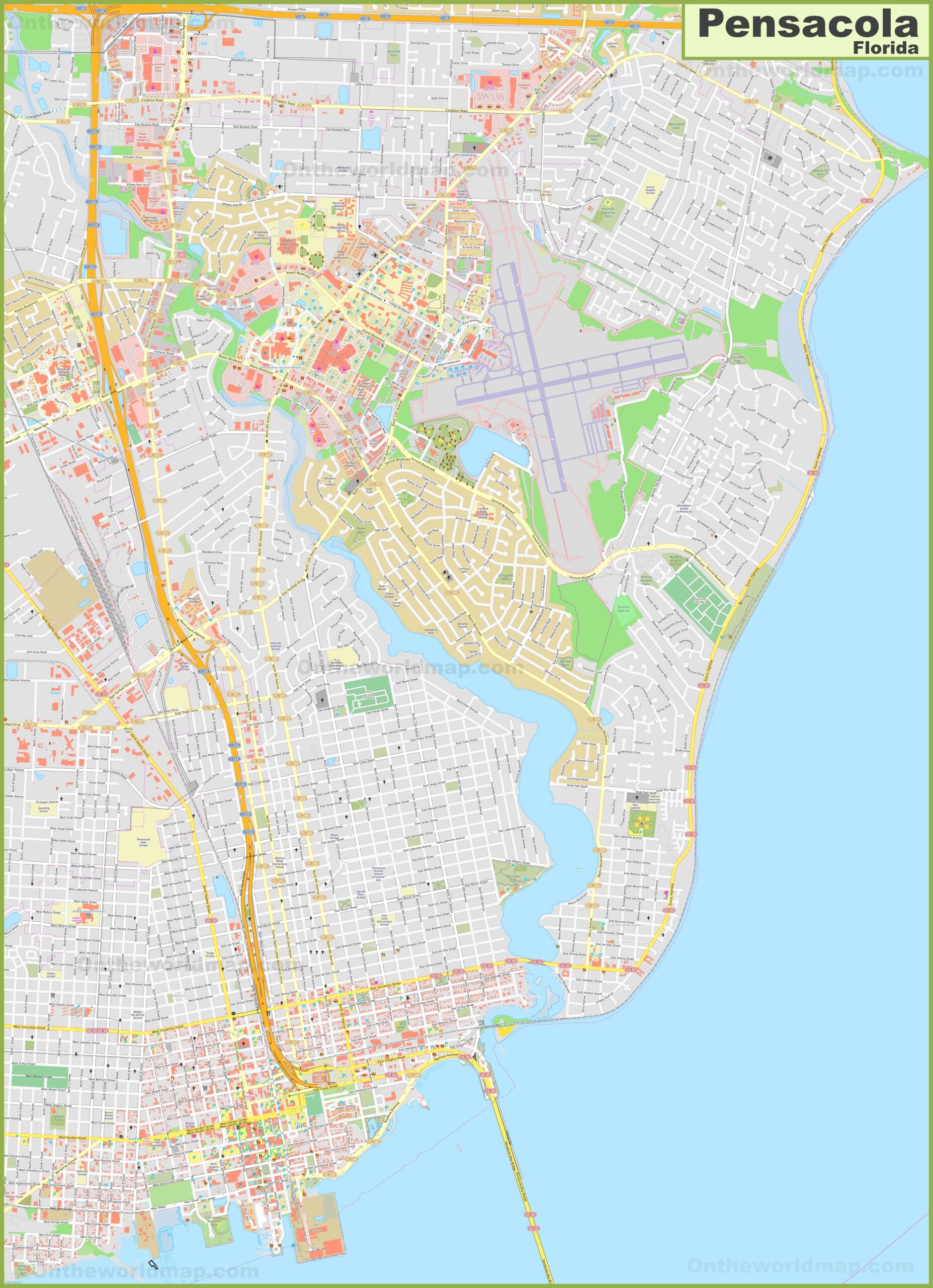 Large Detailed Map Of Pensacola Ontheworldmap