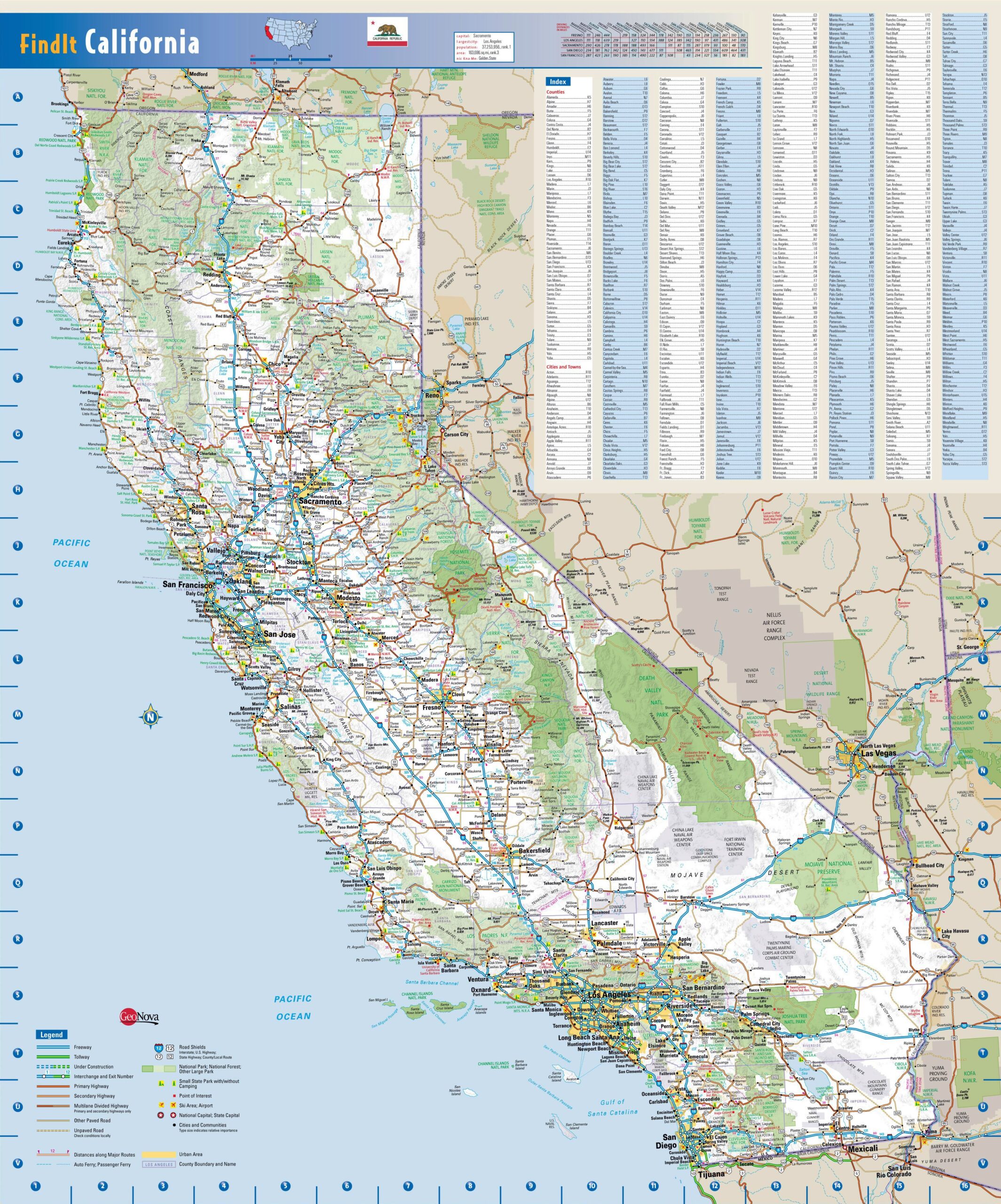 Large Detailed Road Map Of California State California State Large Detailed Road Map Vidiani Maps Of All Countries In One Place