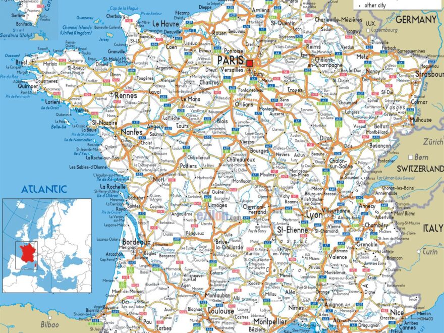 Large Detailed Road Map Of France With All Cities And Airports Vidiani Maps Of All Countries In One Place