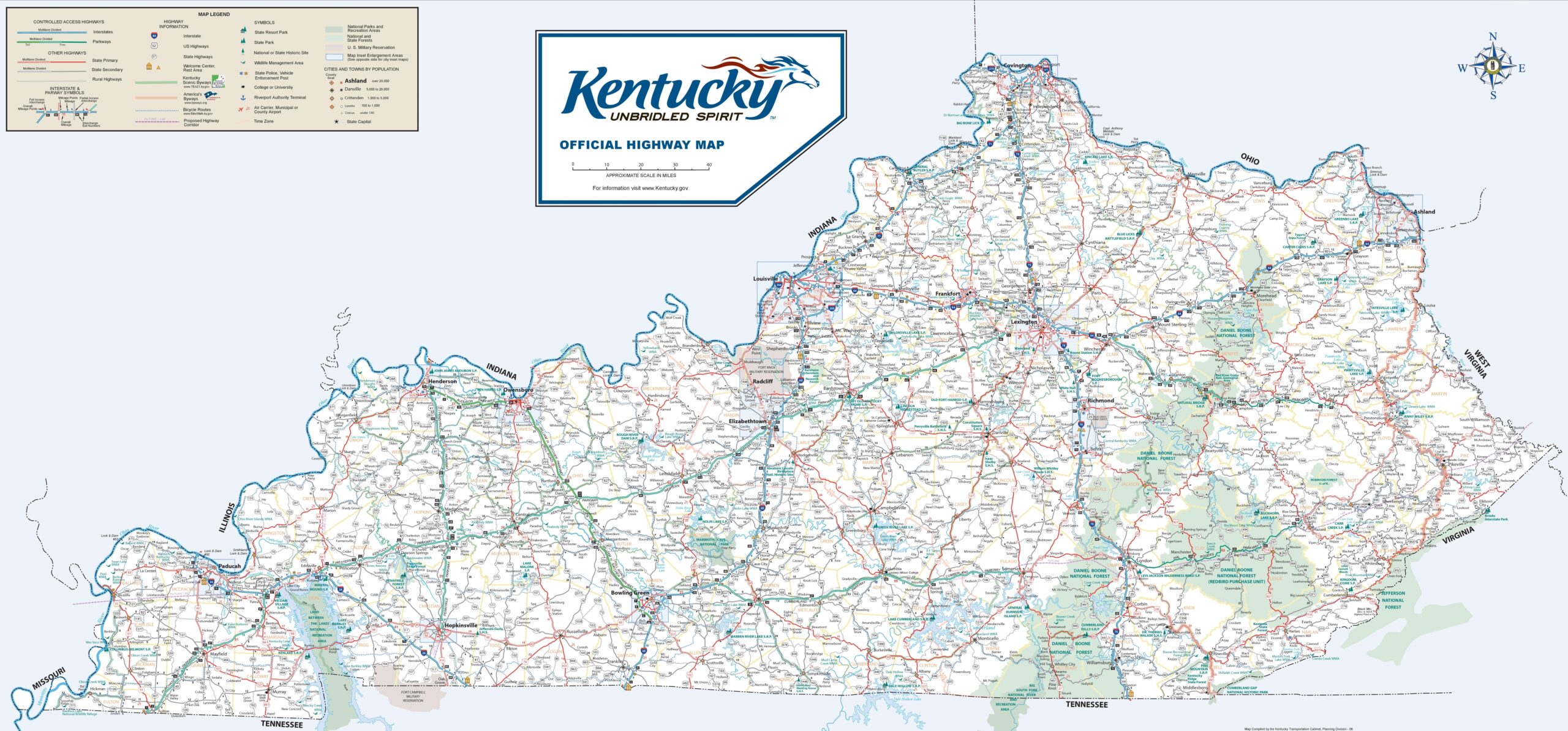 Large Detailed Road Map Of Kentucky Ontheworldmap