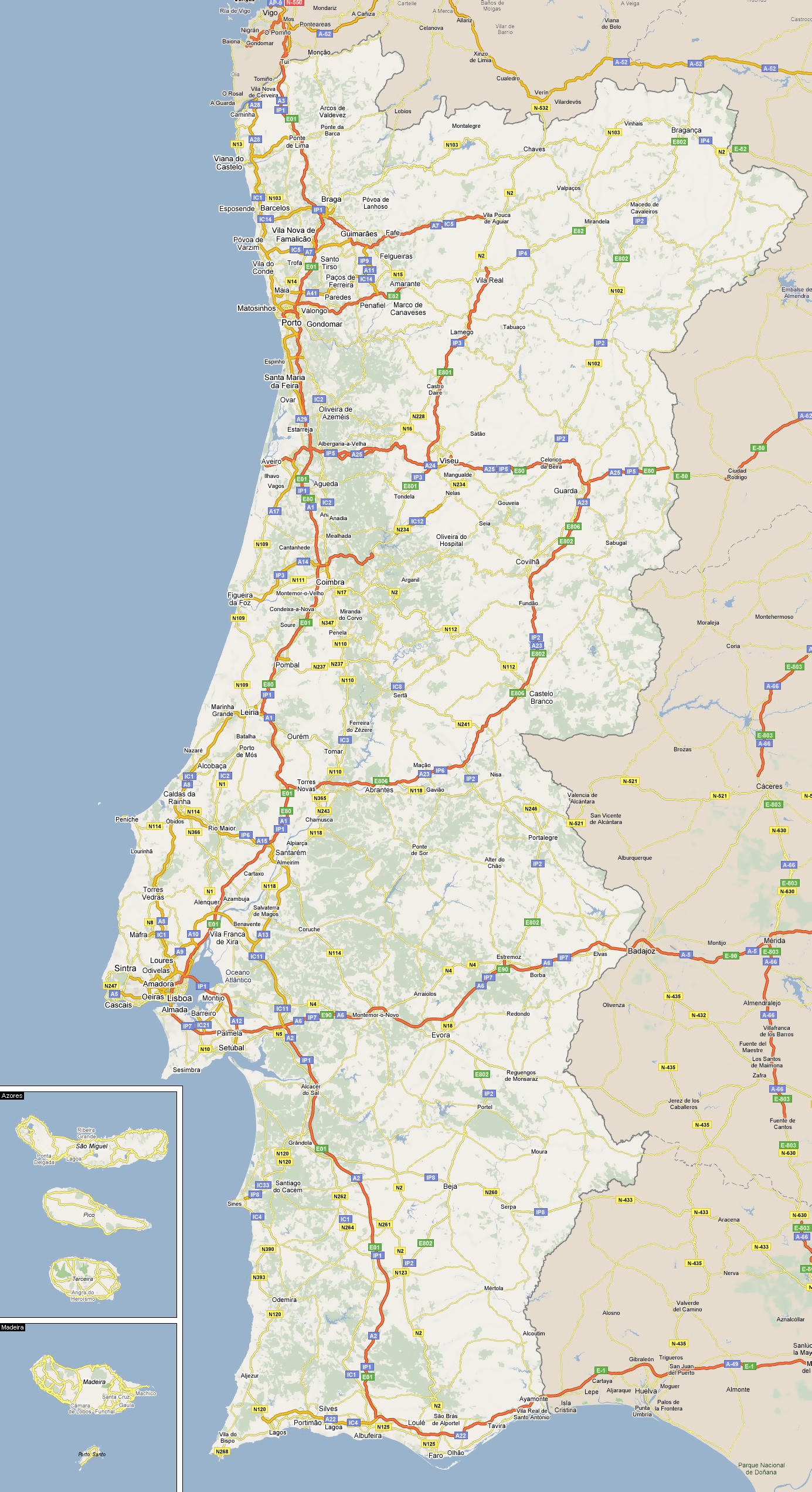 Printable Road Map Of Portugal