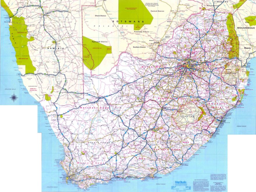 Large Detailed Road Map Of South Africa South Africa Large Detailed Road Map Vidiani Maps Of All Countries In One Place