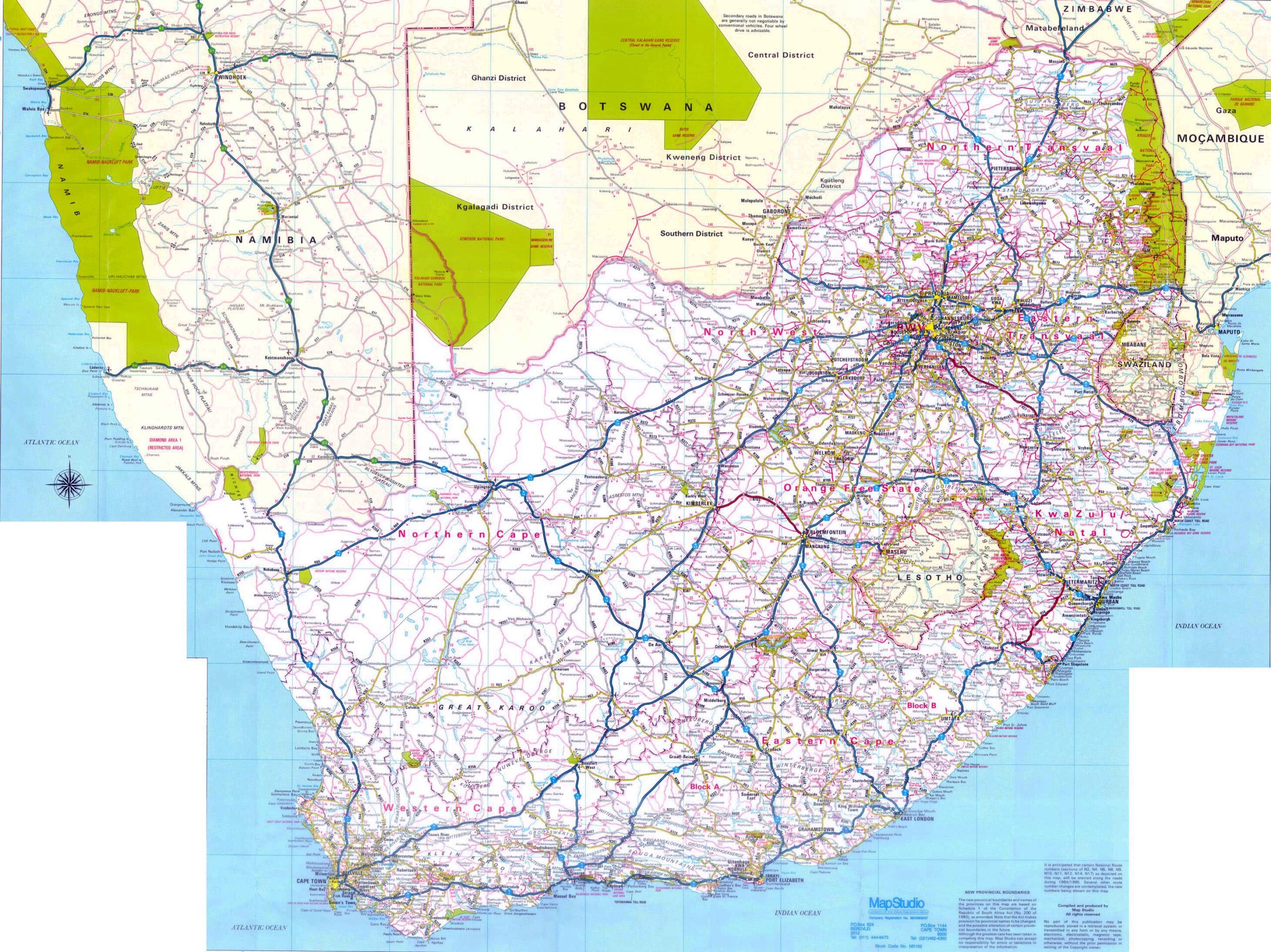 Large Detailed Road Map Of South Africa South Africa Large Detailed Road Map Vidiani Maps Of All Countries In One Place