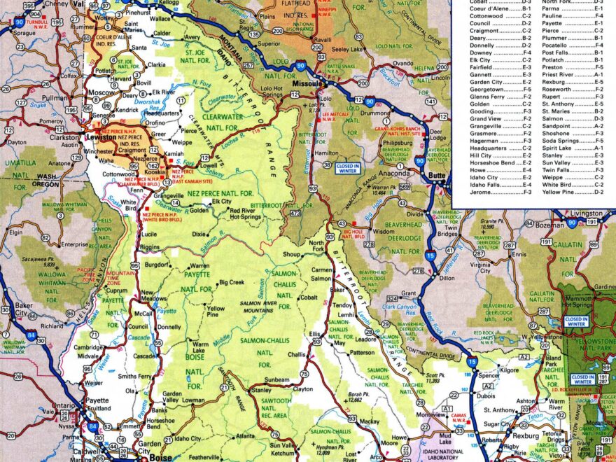 Large Detailed Roads And Highways Map Of Idaho State With All Cities And National Parks Vidiani Maps Of All Countries In One Place