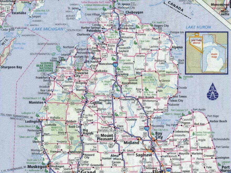 Large Detailed Roads And Highways Map Of Michigan State With All Cities Michigan State USA Maps Of The USA Maps Collection Of The United States Of America