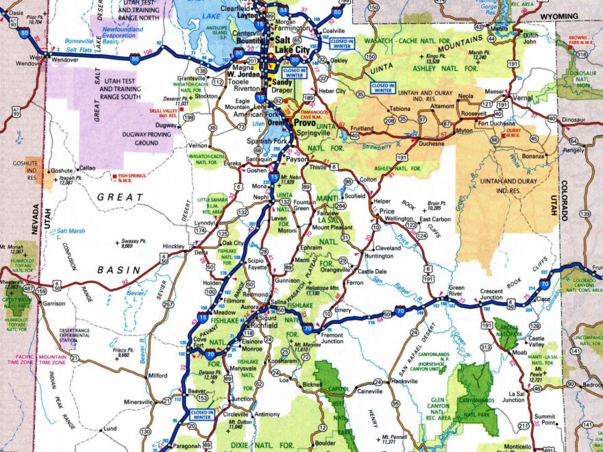 Large Detailed Roads And Highways Map Of Utah State With National Parks And Cities Vidiani Maps Of All Countries In One Place