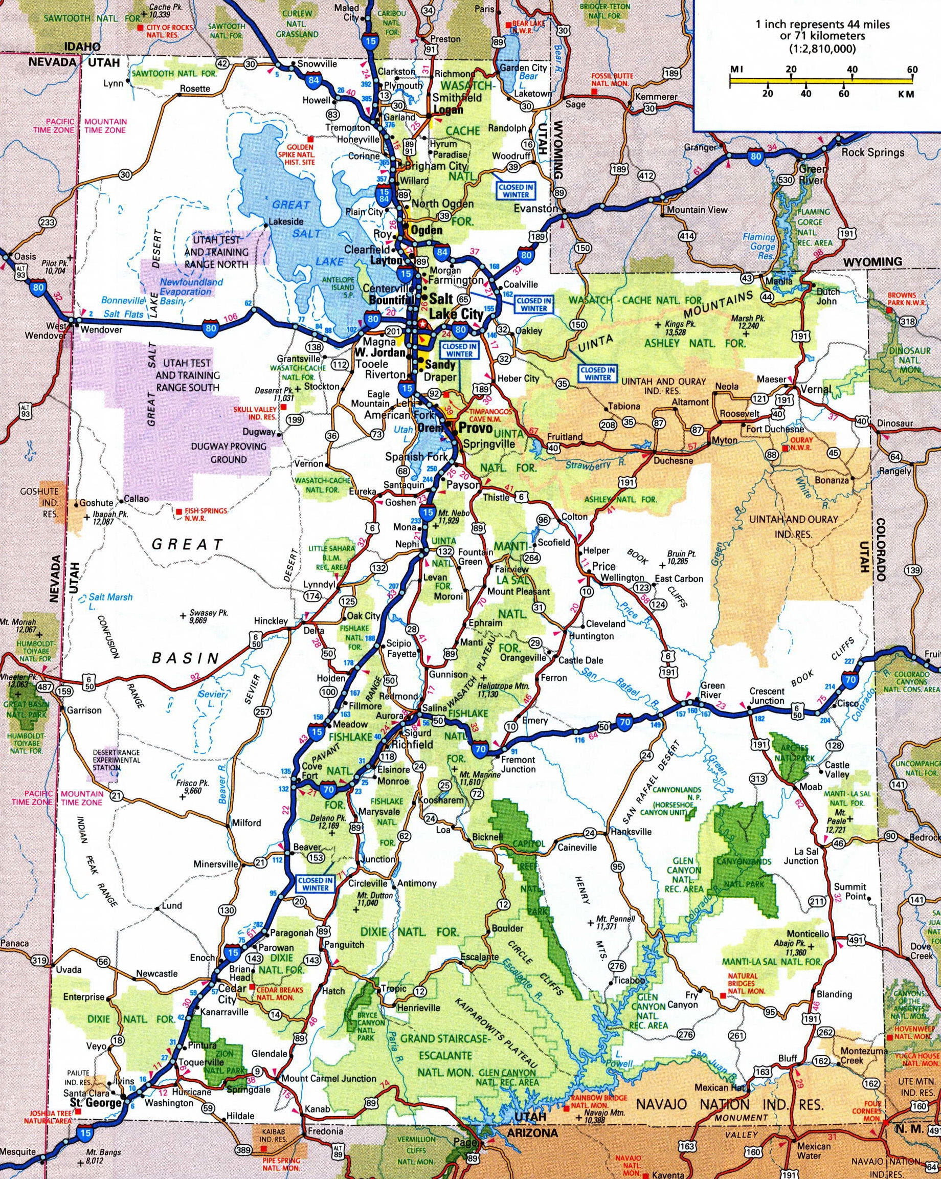 Large Detailed Roads And Highways Map Of Utah State With National Parks And Cities Vidiani Maps Of All Countries In One Place