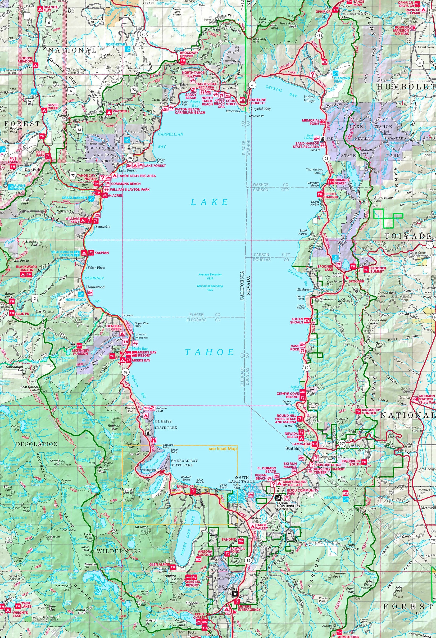 Lake Tahoe Printable Map