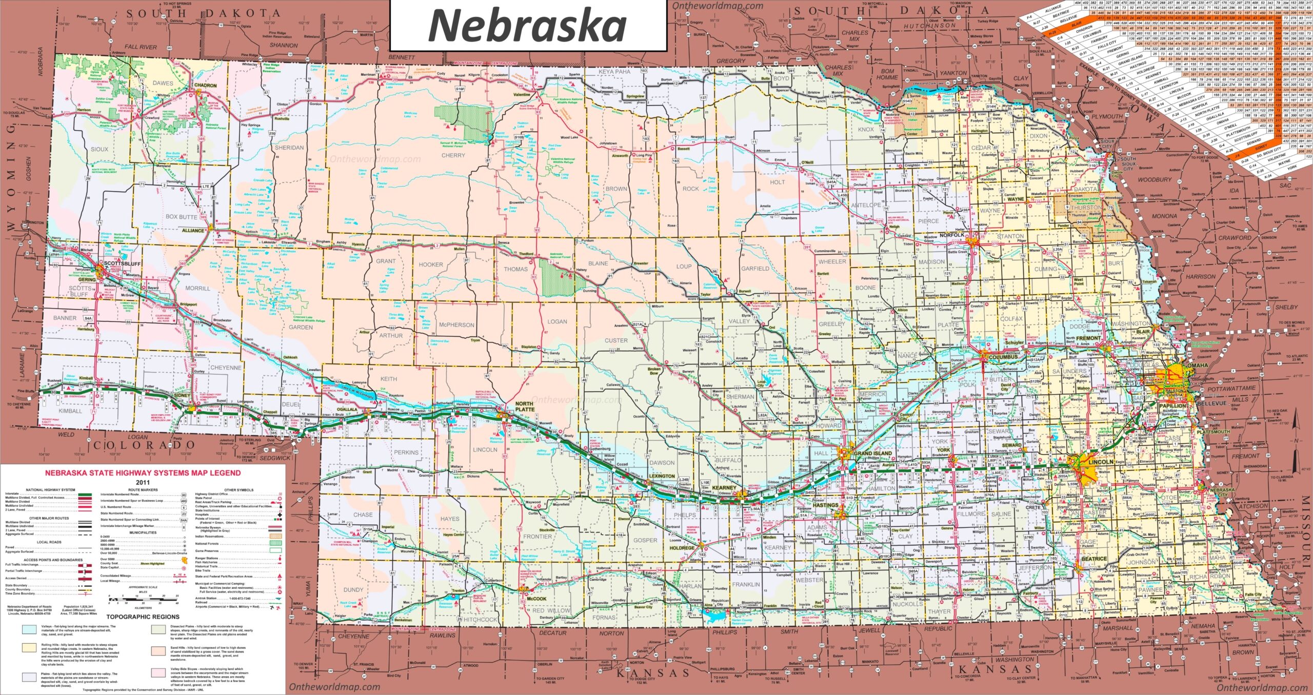 Large Detailed Tourist Map Of Nebraska With Cities And Towns Ontheworldmap