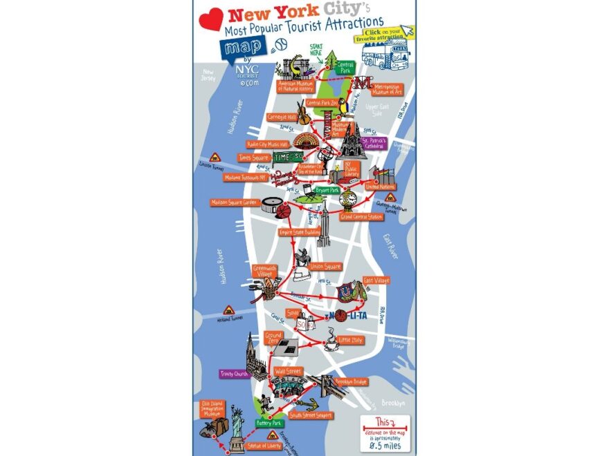 Large Illustrated Tourist Map Of New York City Vidiani Worksheets Library