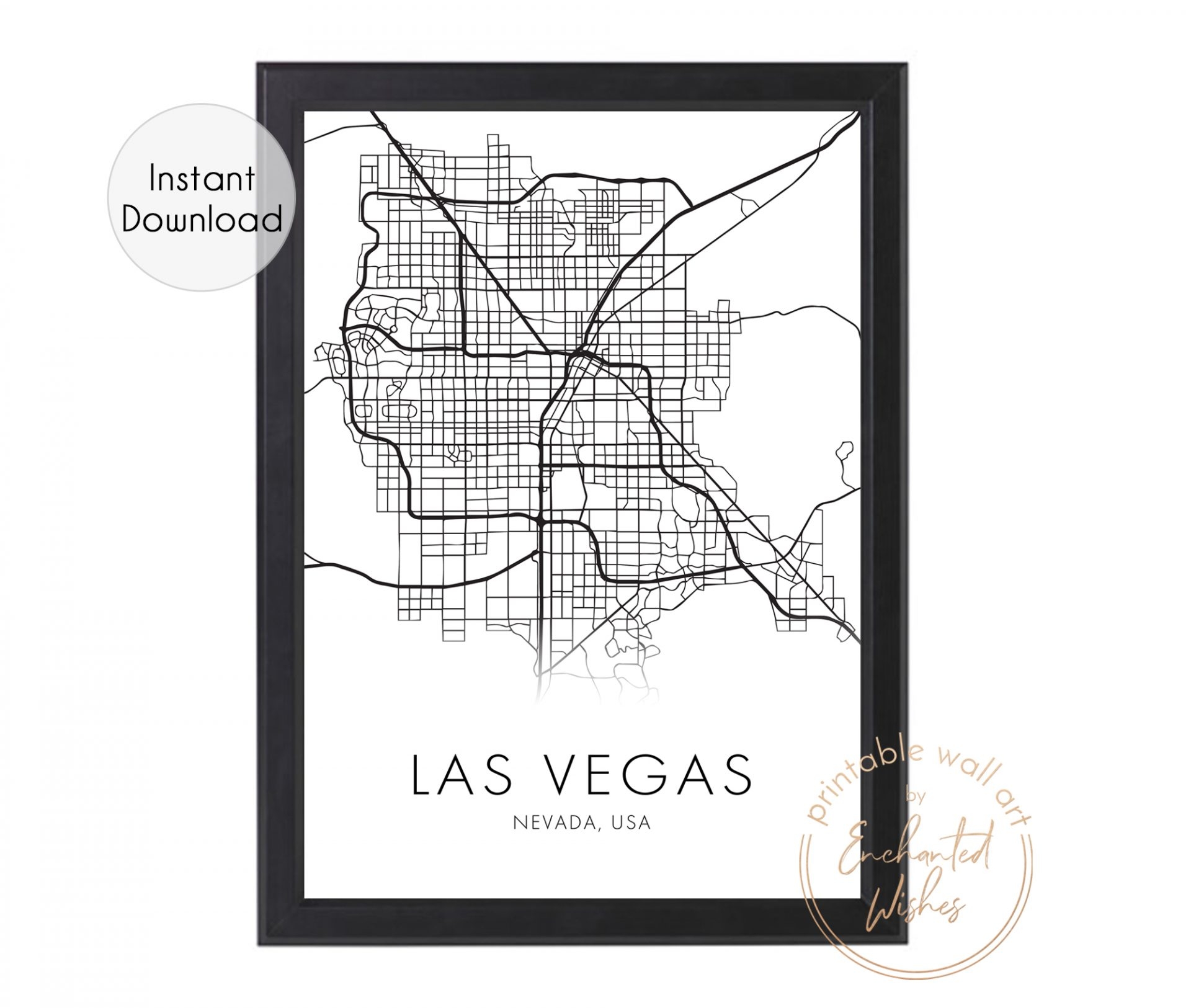 Large Las Vegas City Map Print Wall Art Printable Prints
