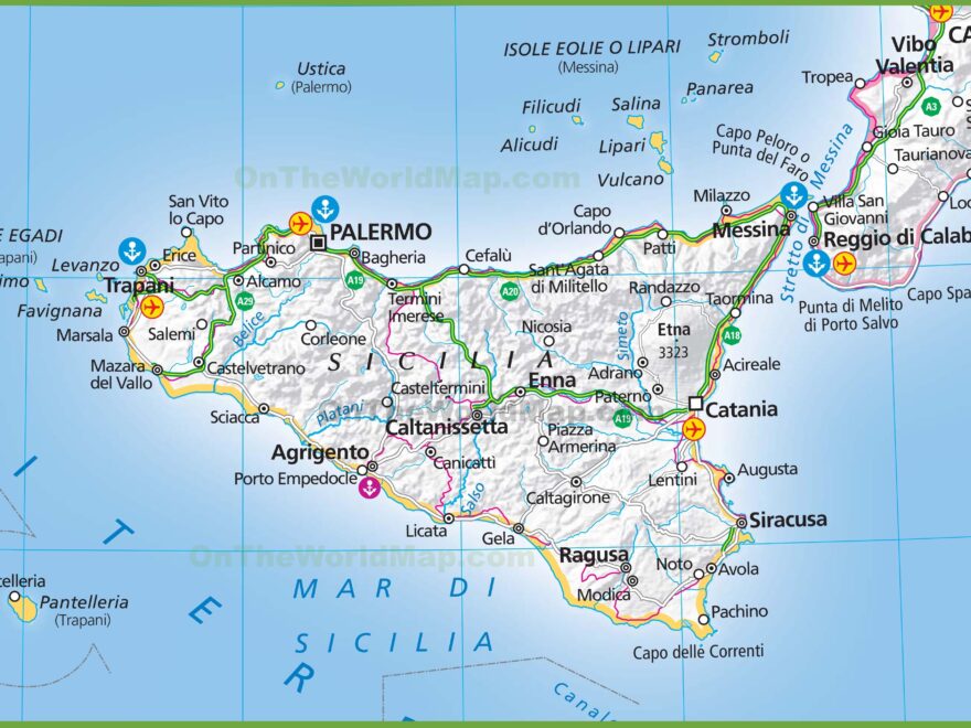 Large Map Of Sicily Ontheworldmap