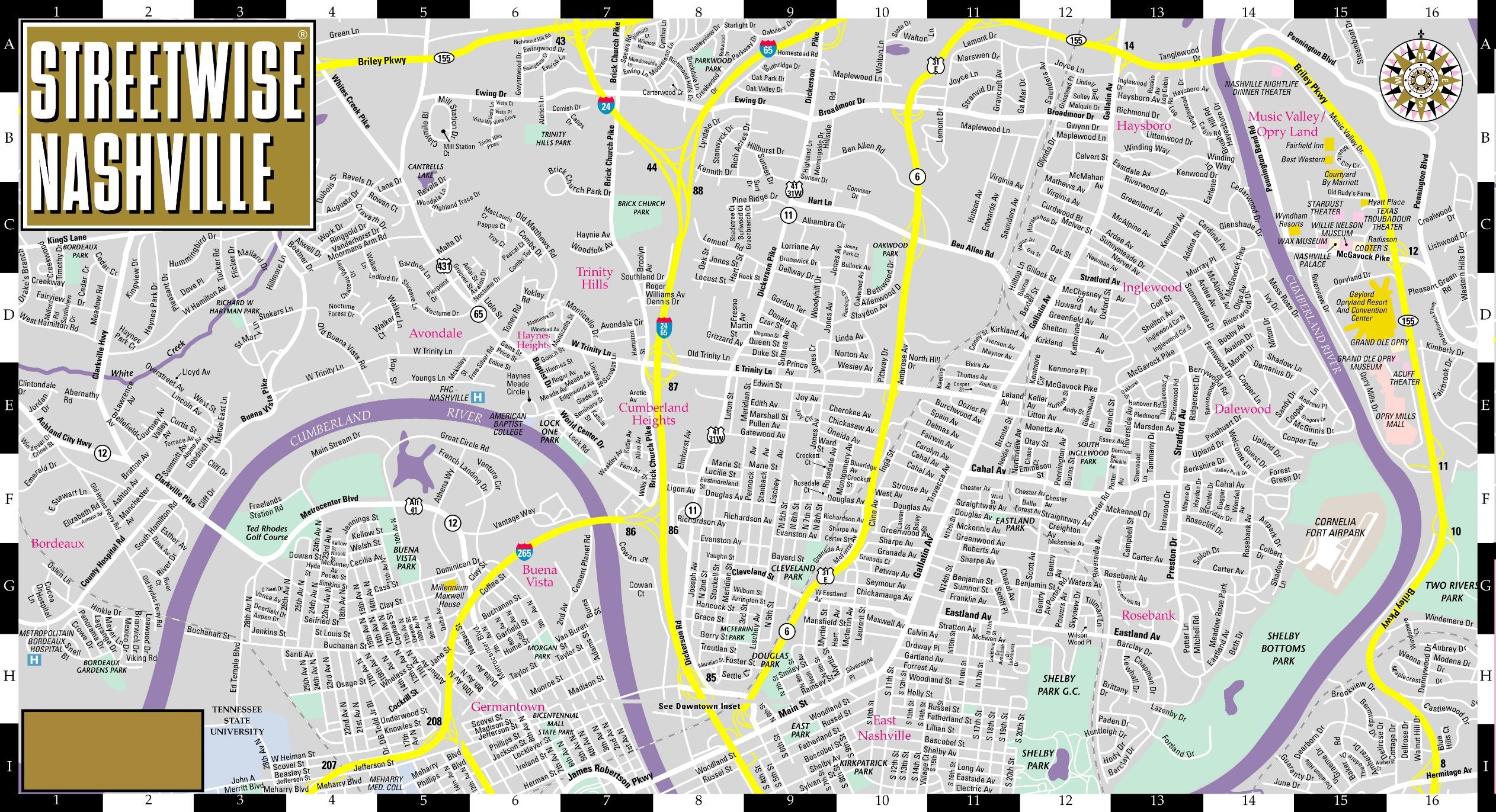 Nashville Downtown Street Map Printable