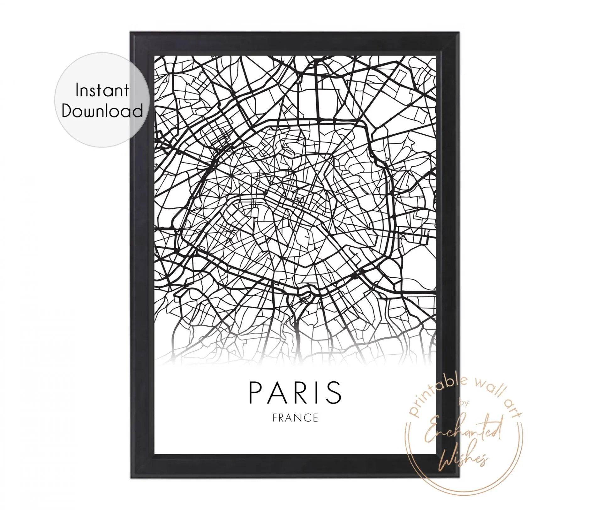 Large Paris City Map Print Wall Art Printable Prints