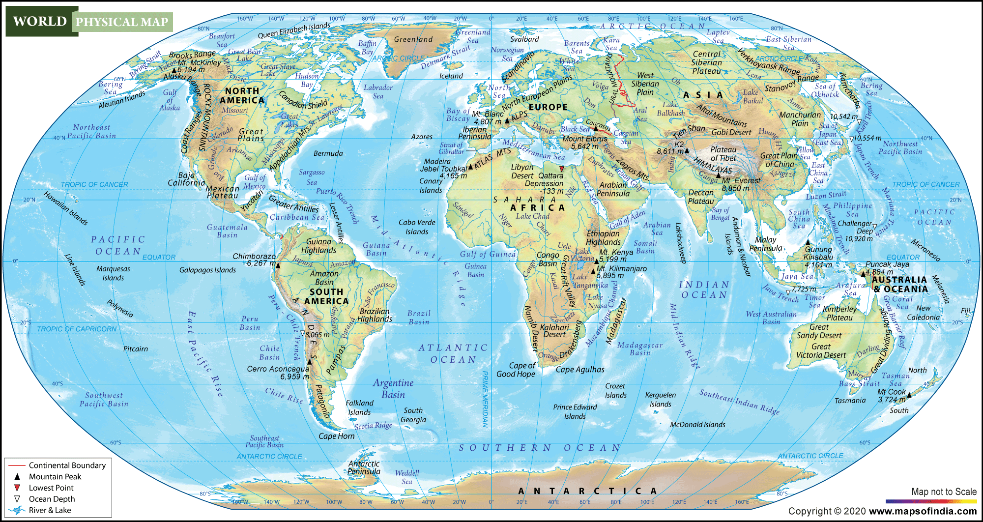 World Physical Map Printable
