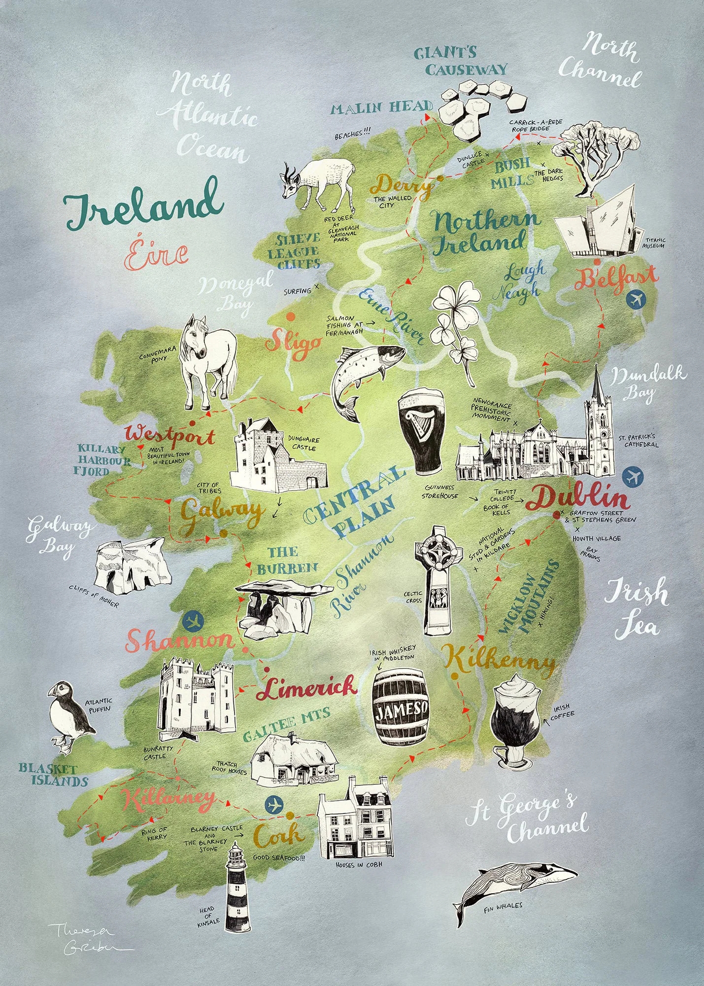 Large Print Ireland Map Ireland Poster Large Ireland Art Saint Patricks Day Decor Illustrated Map Irish Map Travel Map Farewell Gift Etsy