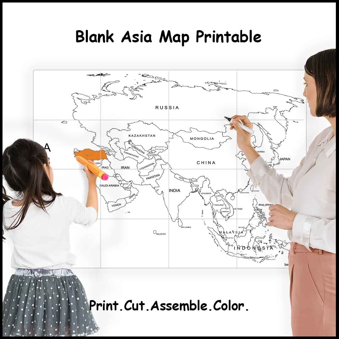 Large Printable Asia Map 4 9 Or 16 Sheets Of Paper