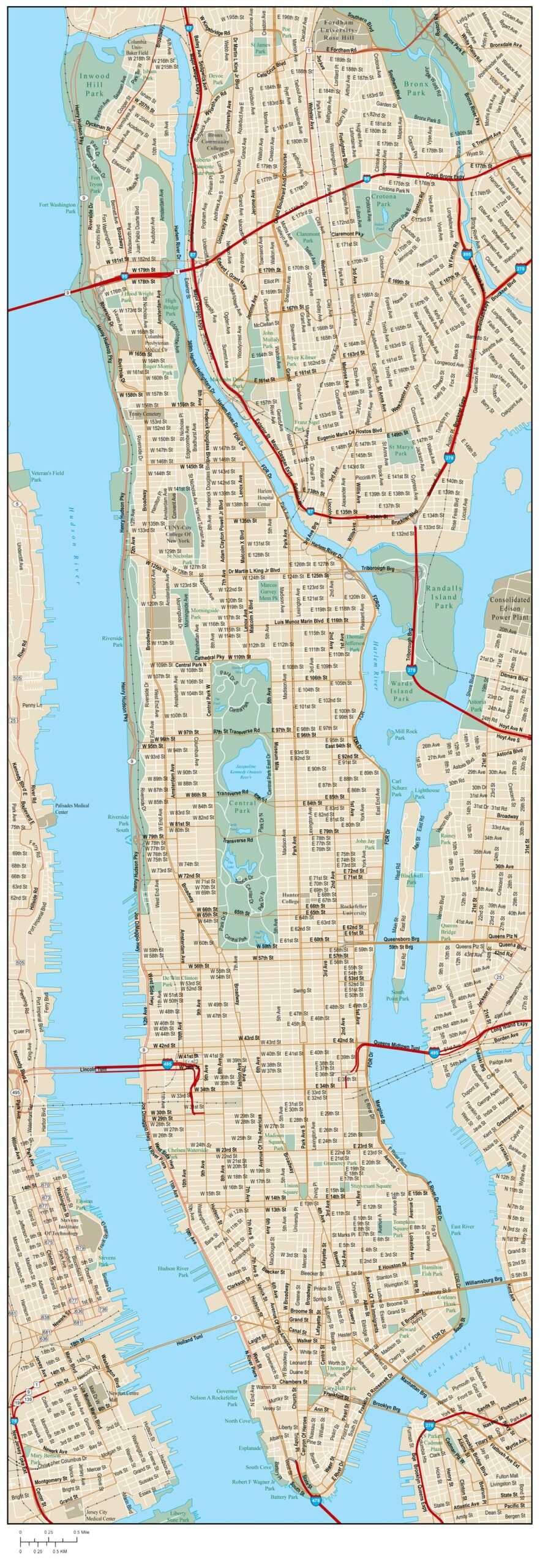 Large Road Map Of Manhattan With Street Names New York USA United States Of America North America Mapsland Maps Of The World