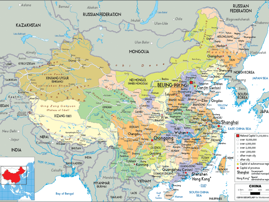 Large Size Political Map Of China Worldometer