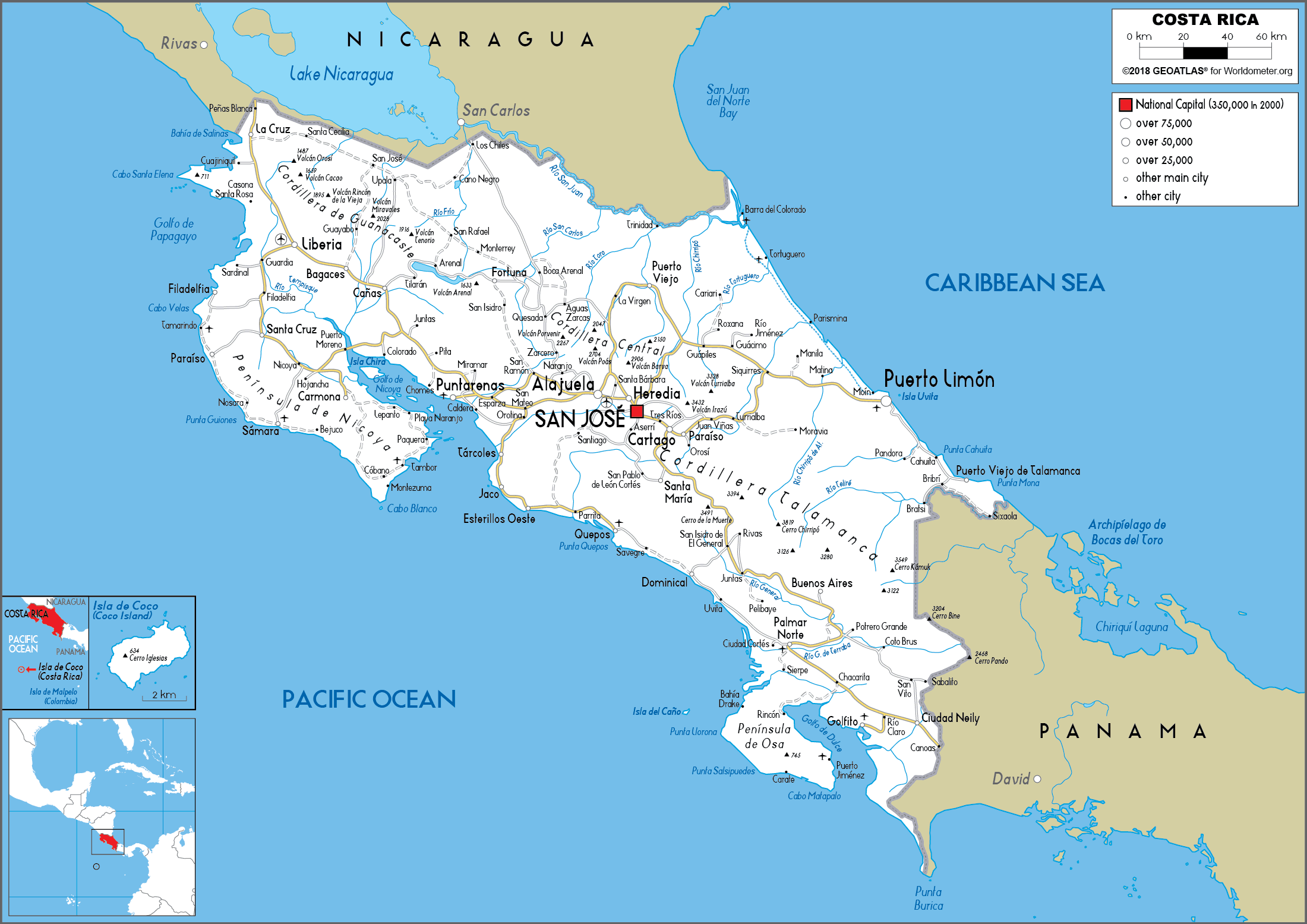 Large Size Road Map Of Costa Rica Worldometer