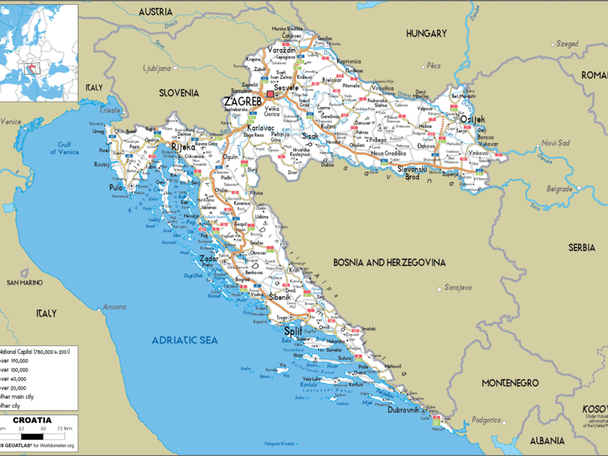 Large Size Road Map Of Croatia Worldometer