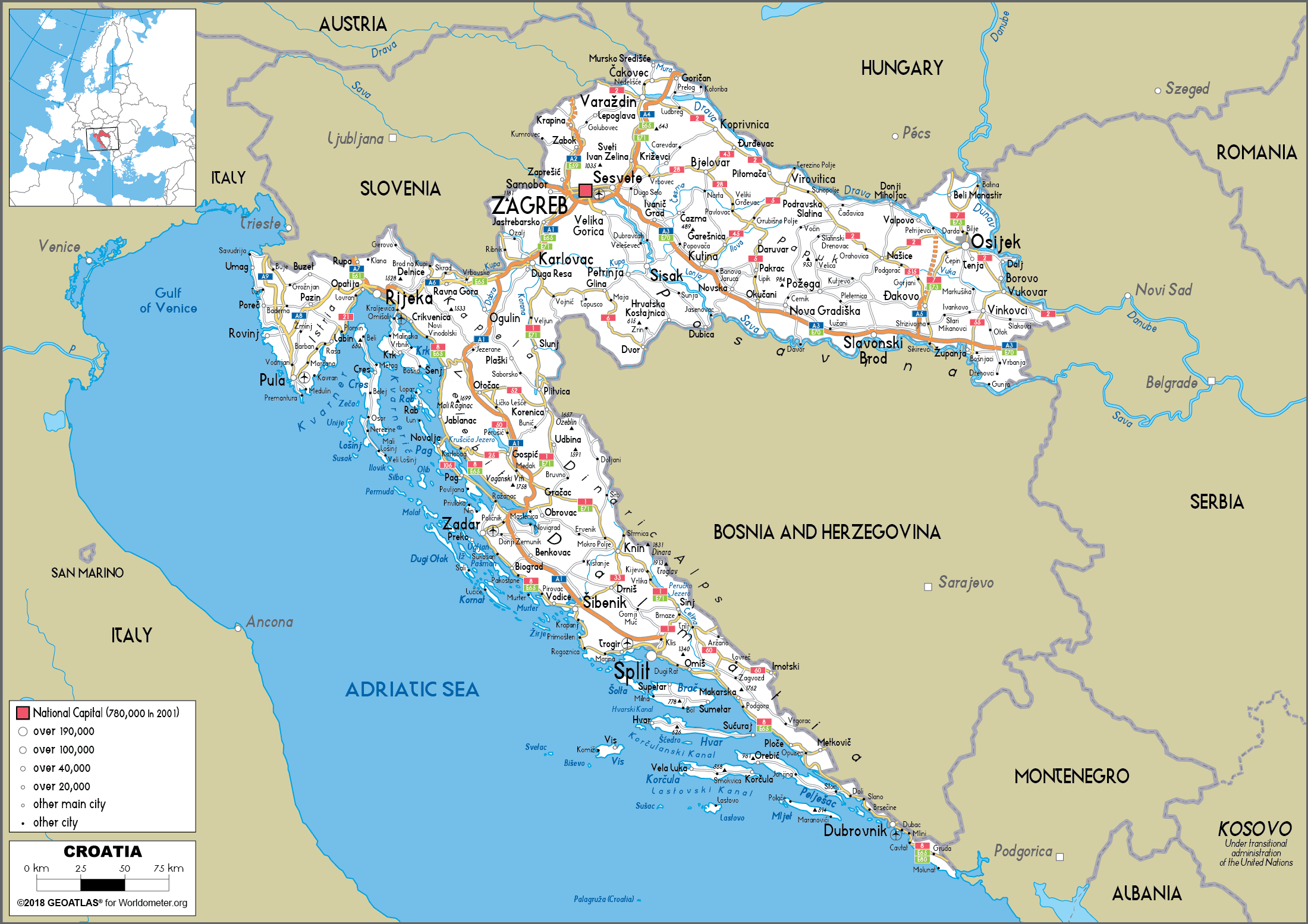Large Size Road Map Of Croatia Worldometer