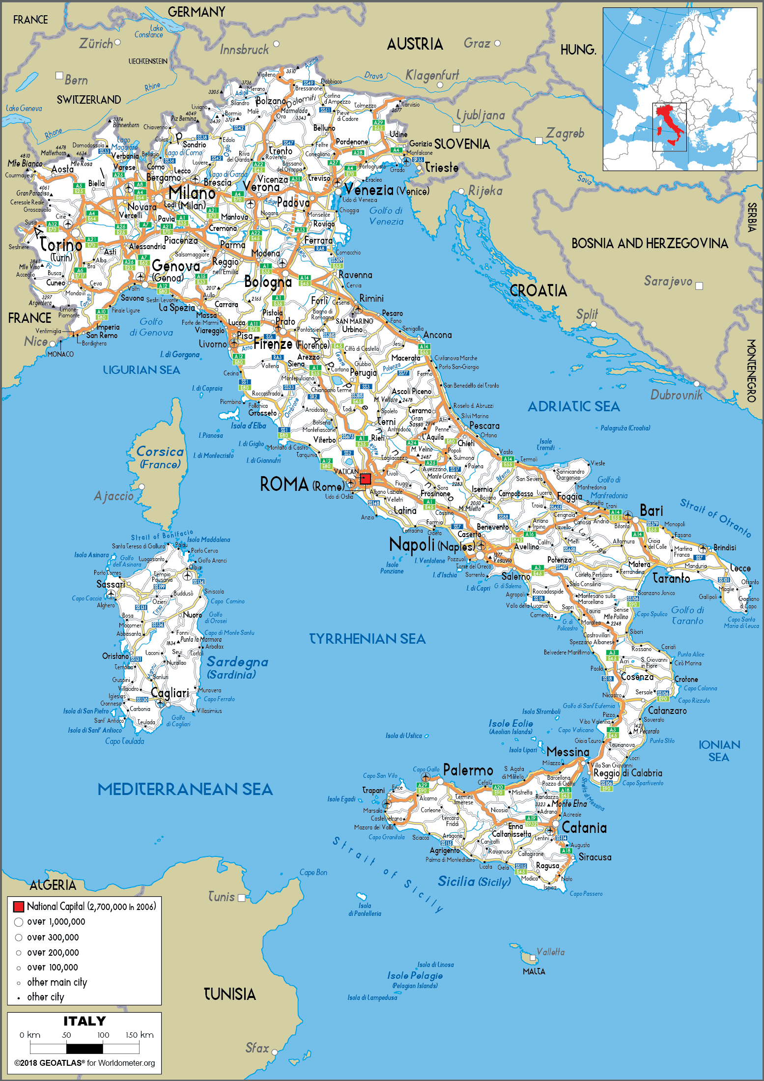 Large Size Road Map Of Italy Worldometer
