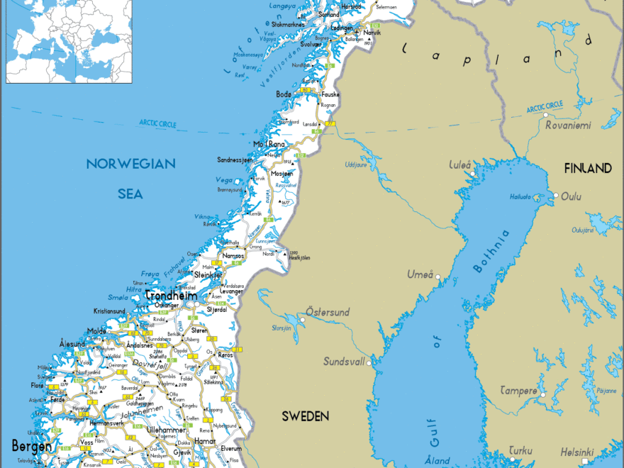 Large Size Road Map Of Norway Worldometer