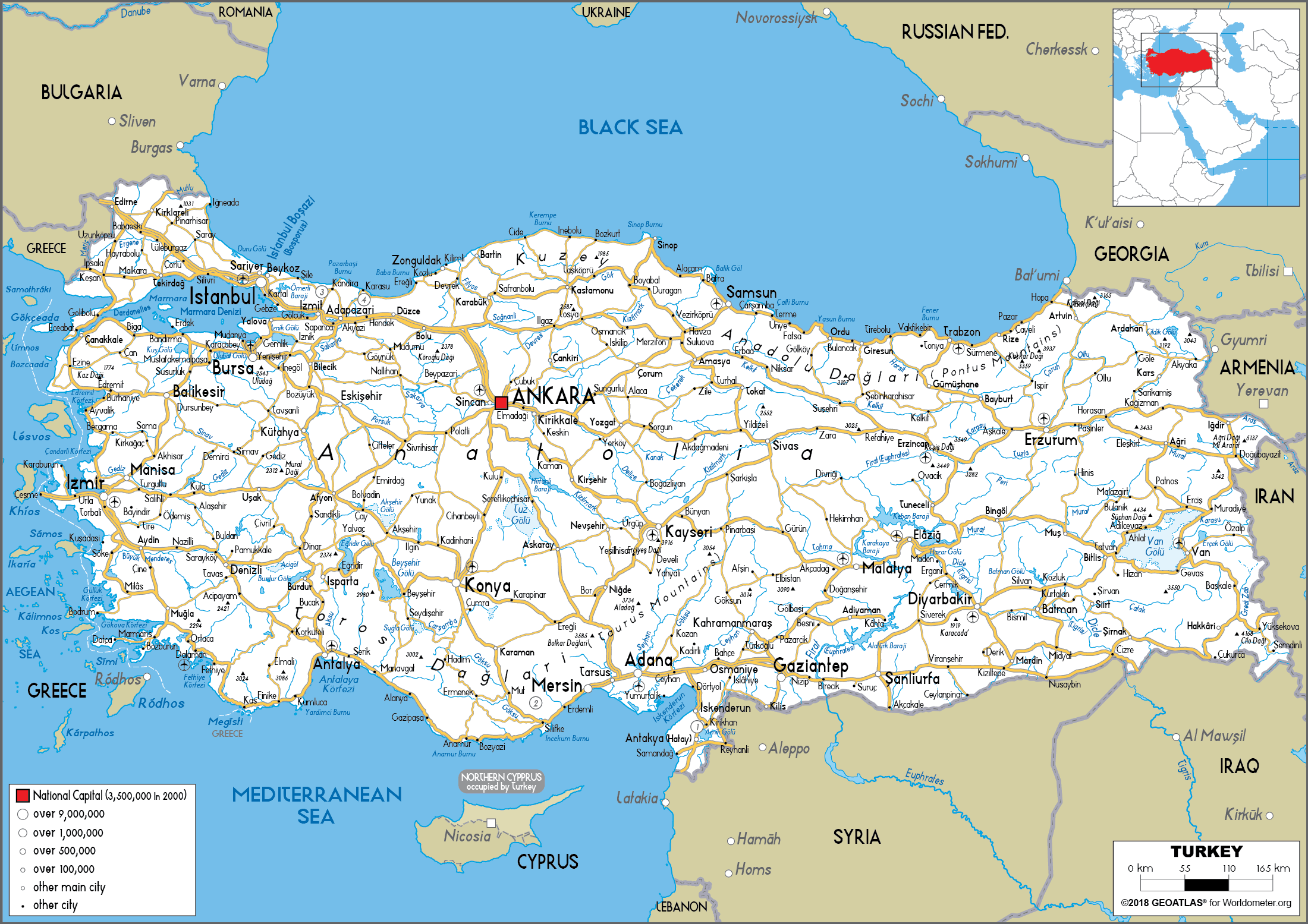 Large Size Road Map Of Turkey Worldometer Large Size Road Map Of Turkey Worldometer