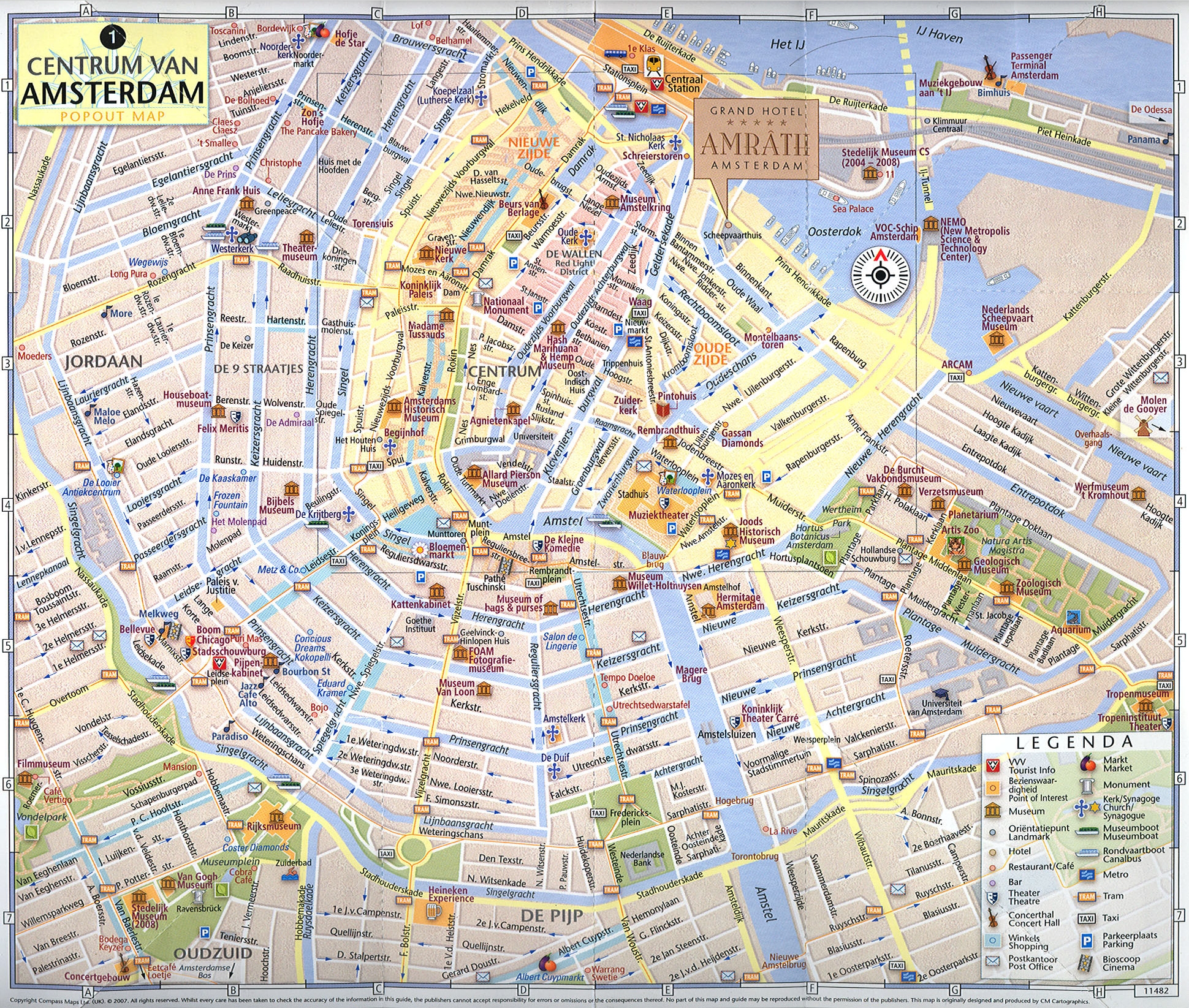 Large Tourist Map Of Central Part Of Amsterdam City Vidiani Maps Of All Countries In One Place