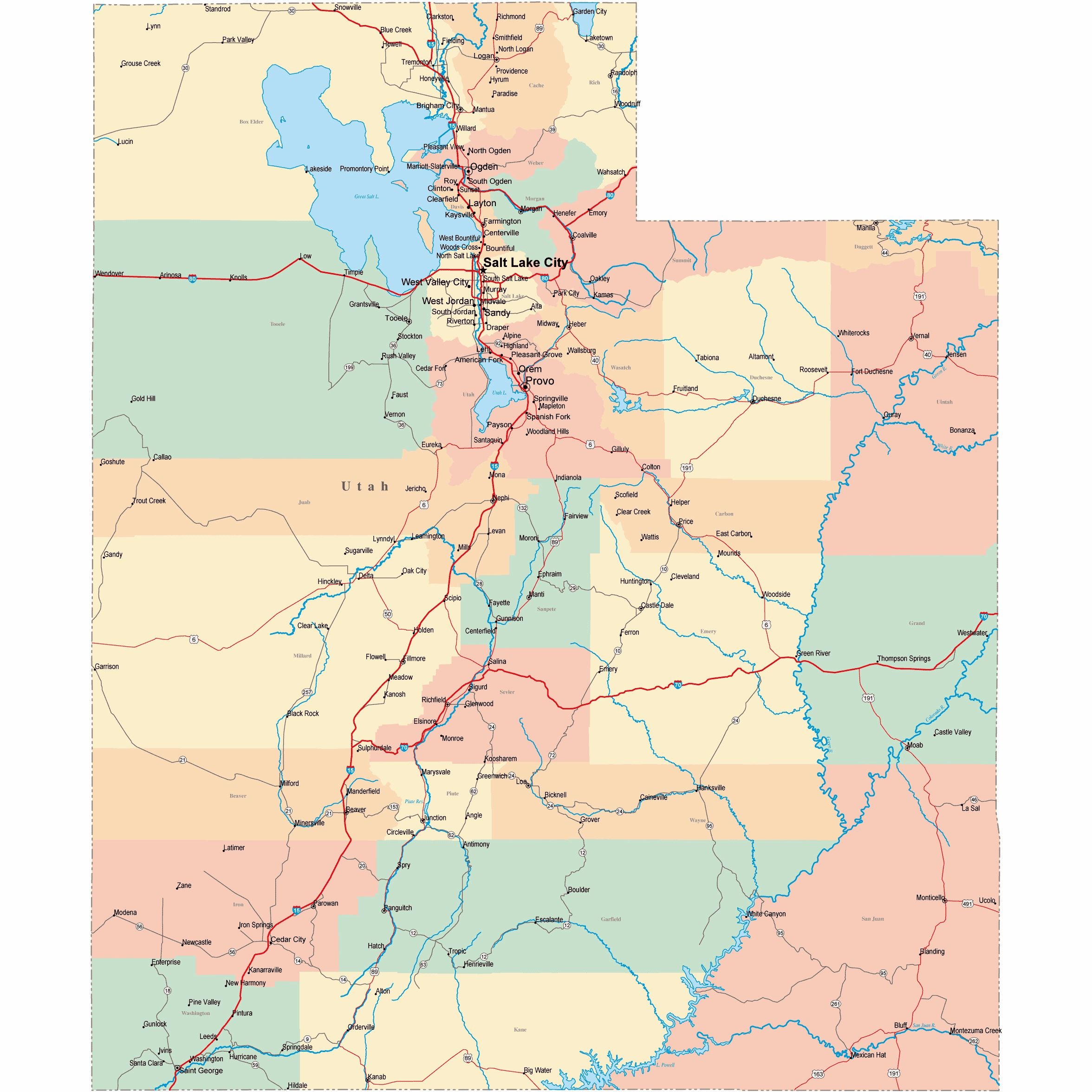 Free Printable Road Map Of Utah