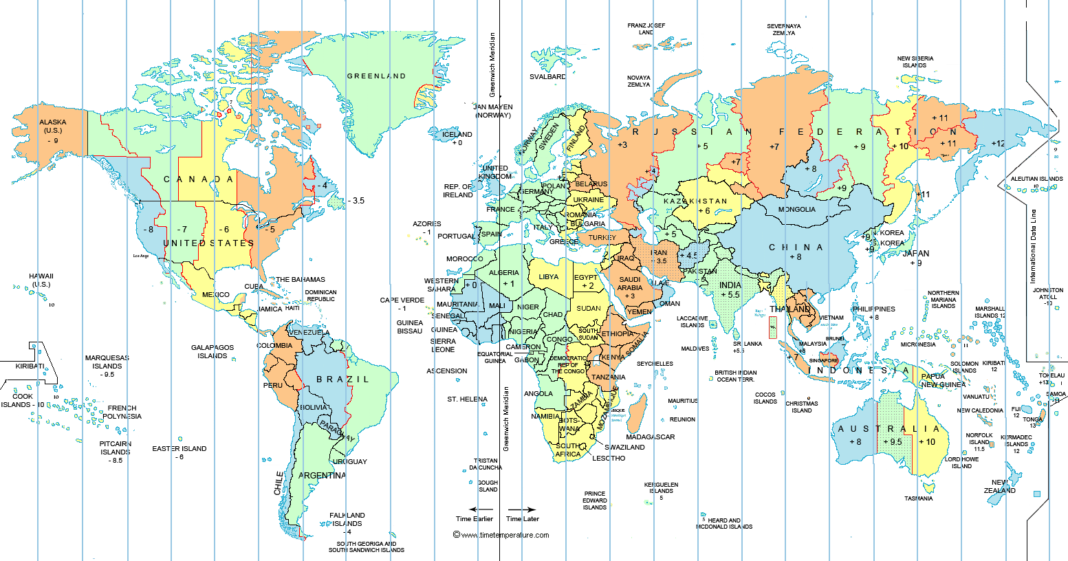 International Time Zones Map Printable