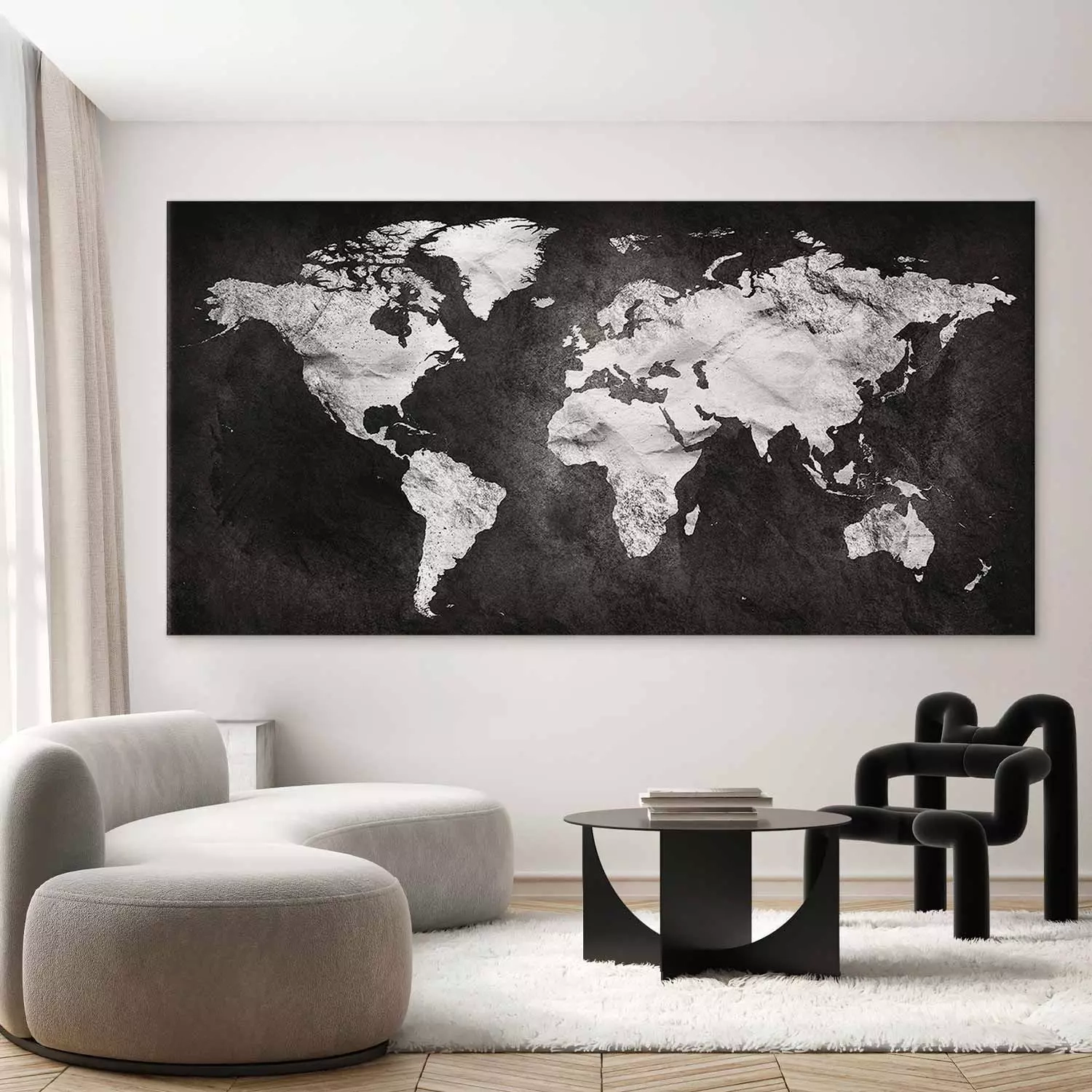 Large XXL Canvas Print Black And White World Map II White Continents On A Black Background Bimago Large XXL Canvas Print Black And White World Map II White Continents On A Black Background Bimago
