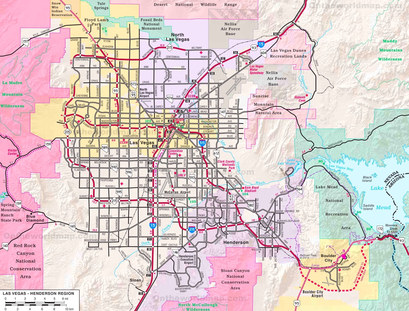 Las Vegas Henderson Region Road Map Ontheworldmap