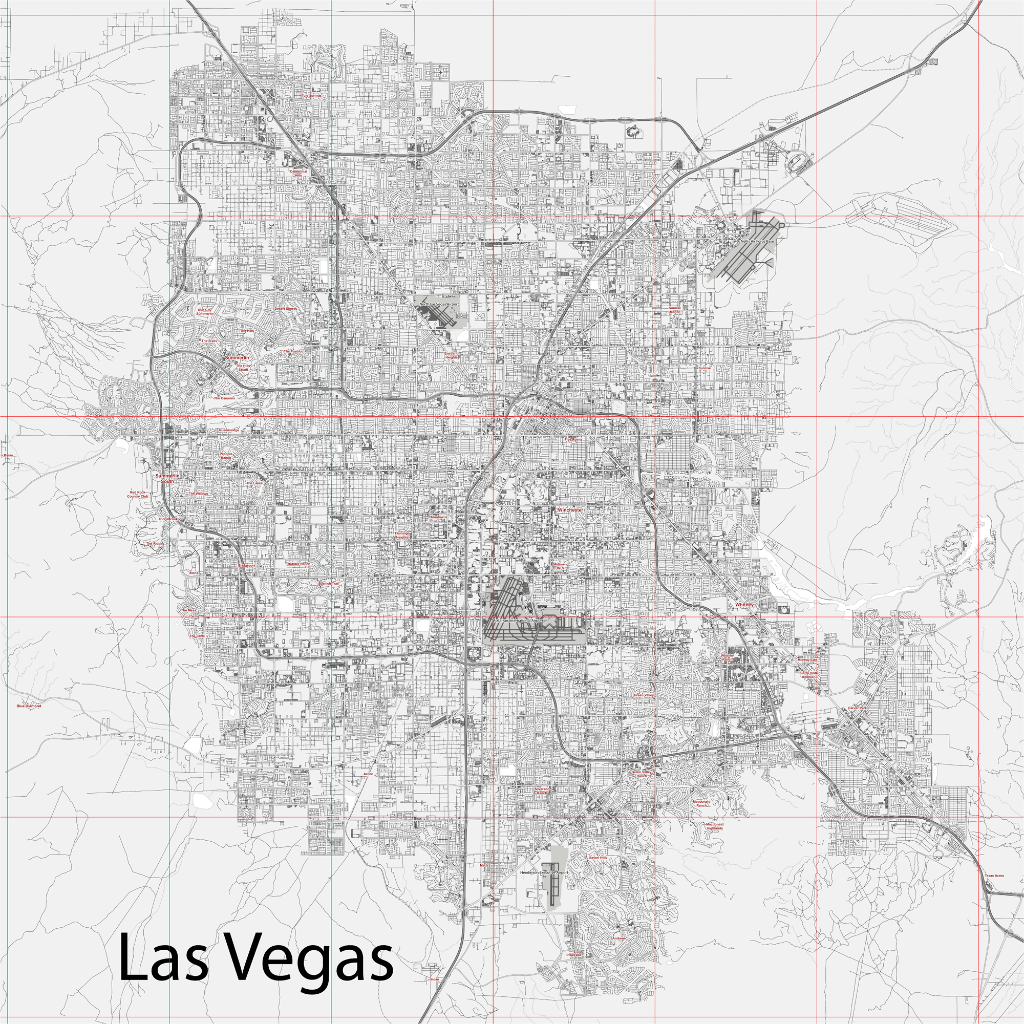 Las Vegas Nevada US PDF Vector Map City Plan Low Detailed simple White Street Map Editable