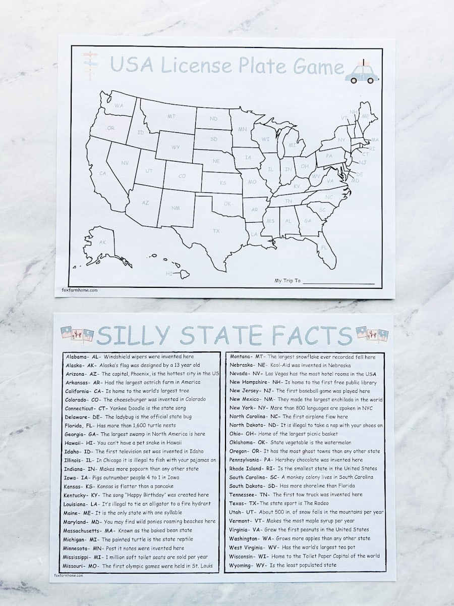 Printable Kids Road Trip Map