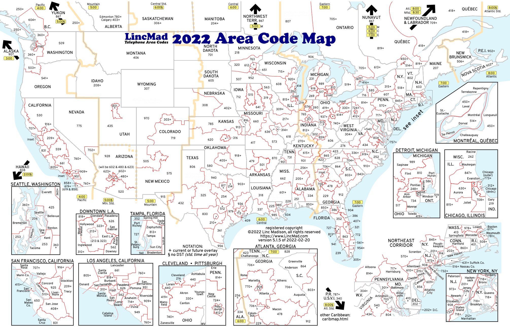 LincMad s 2022 Area Code Map With Time Zones