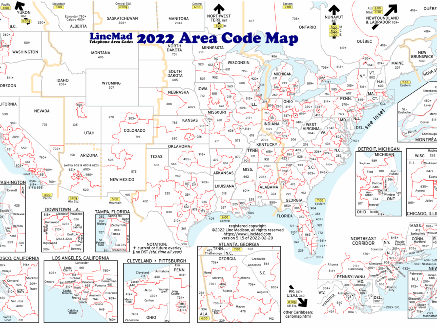 LincMads 2022 Area Code Map With Time Zones Worksheets Library