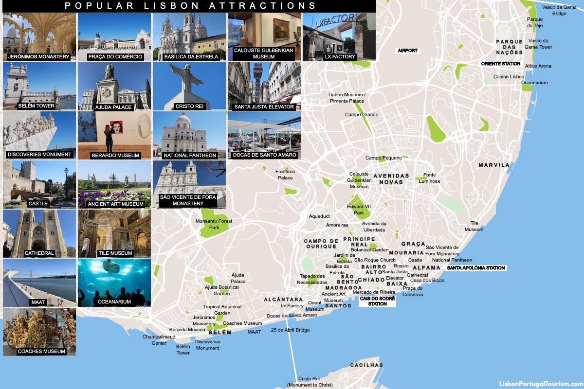 Lisbon Tourist Map With The Major Attractions And Neighborhoods