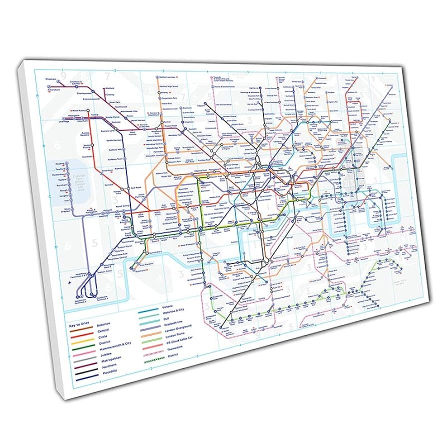 London Underground Tube Map With New Elizabeth Line Art Wall Art Print On Canvas Picture For Home Office Decor Amazon co uk Books