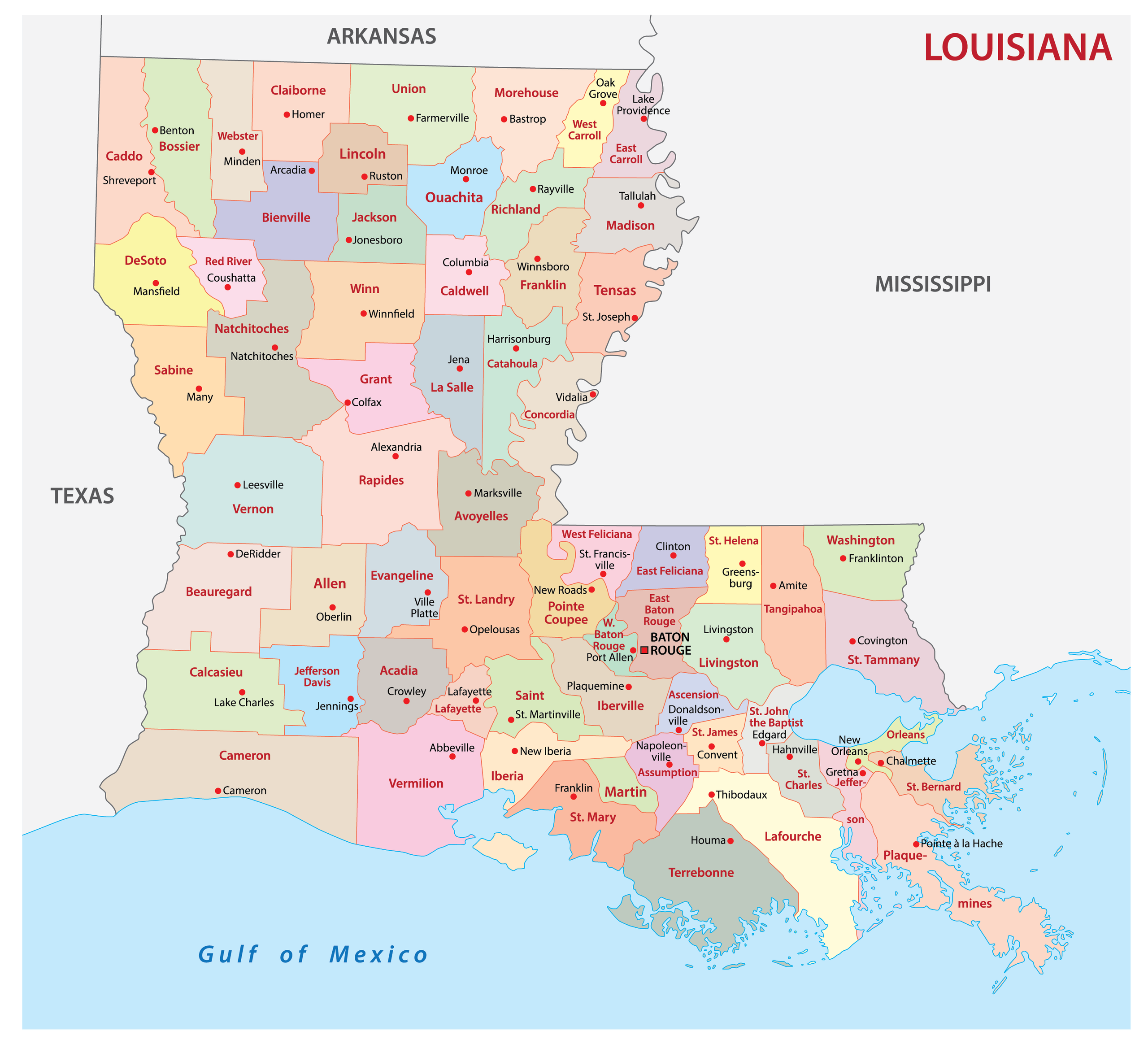 Printable Map Of Louisiana Parishes