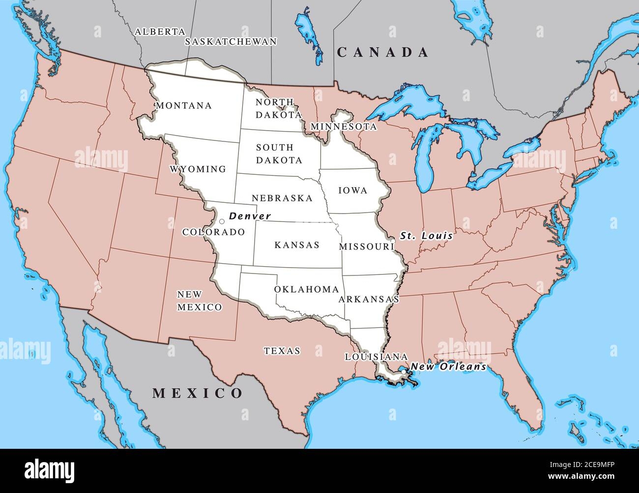 Louisiana Purchase Map Showing The Territories highlighted In White Purchased By The United States From France In April 1803 Stock Photo Alamy