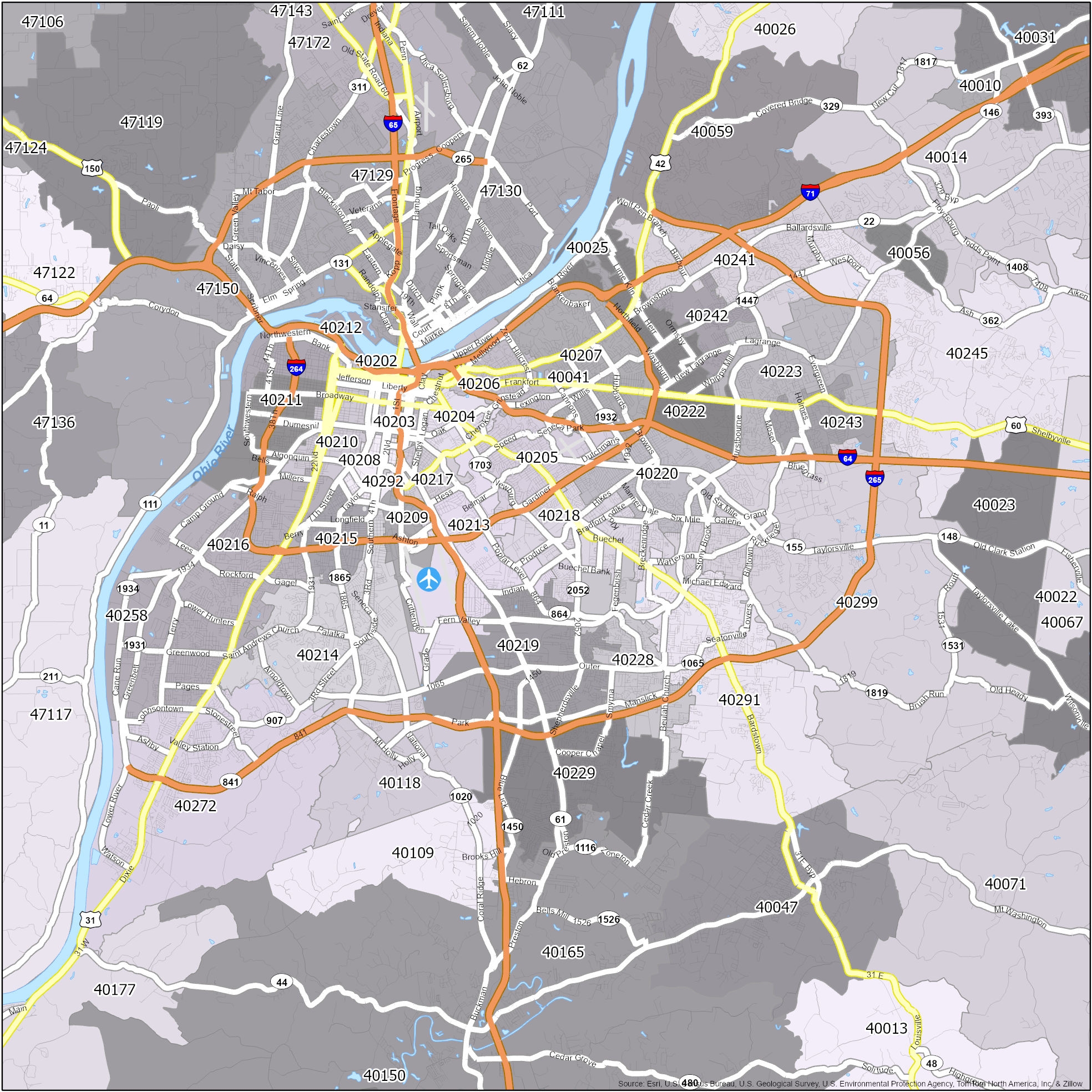 Louisville Zip Code Map GIS Geography
