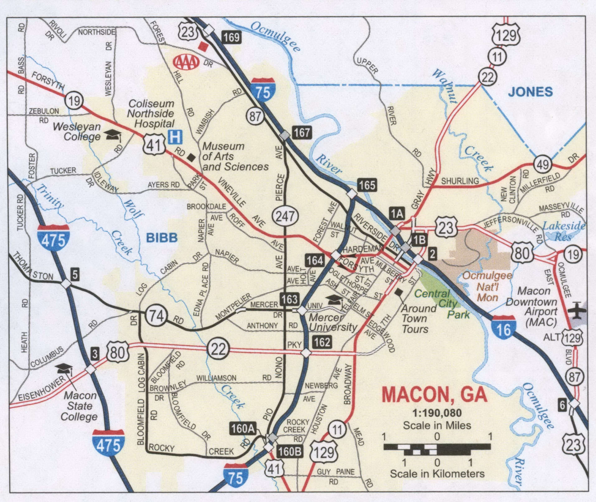 Macon GA Road Map Free Map Highway Macon GA City Surrounding Area