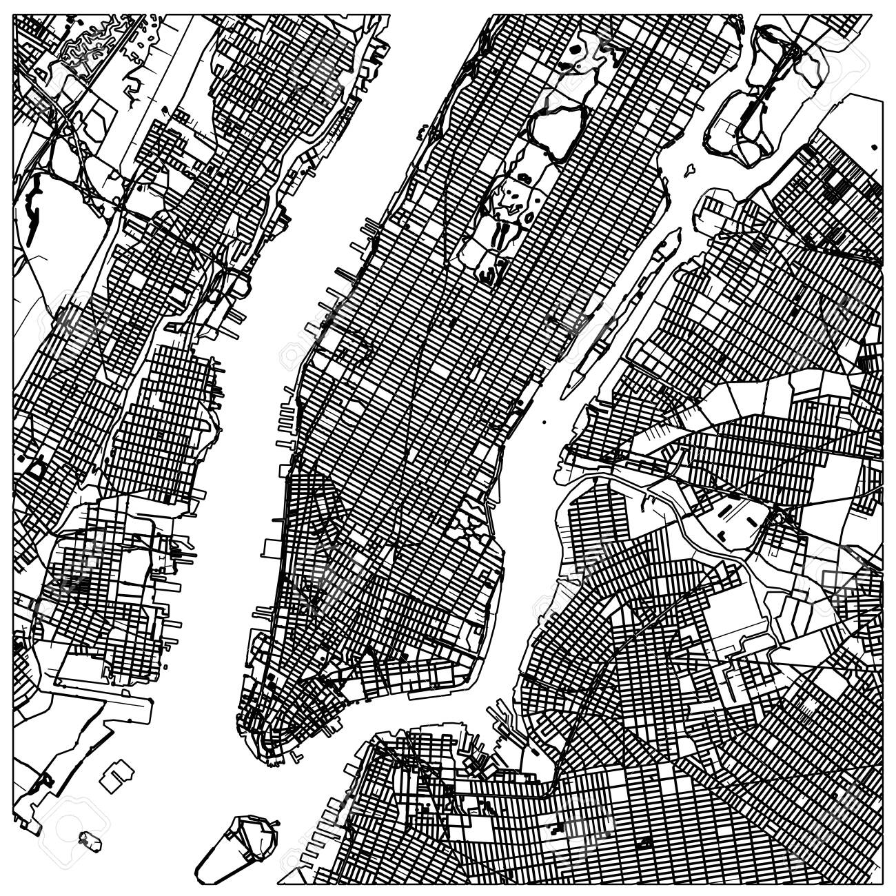 Manhattan Nyc Map Lineart Black And White Hand Drawn Illustration Icon Sign For Print And Labeling Royalty Free SVG Cliparts Vectors And Stock Illustration Image 155529606 