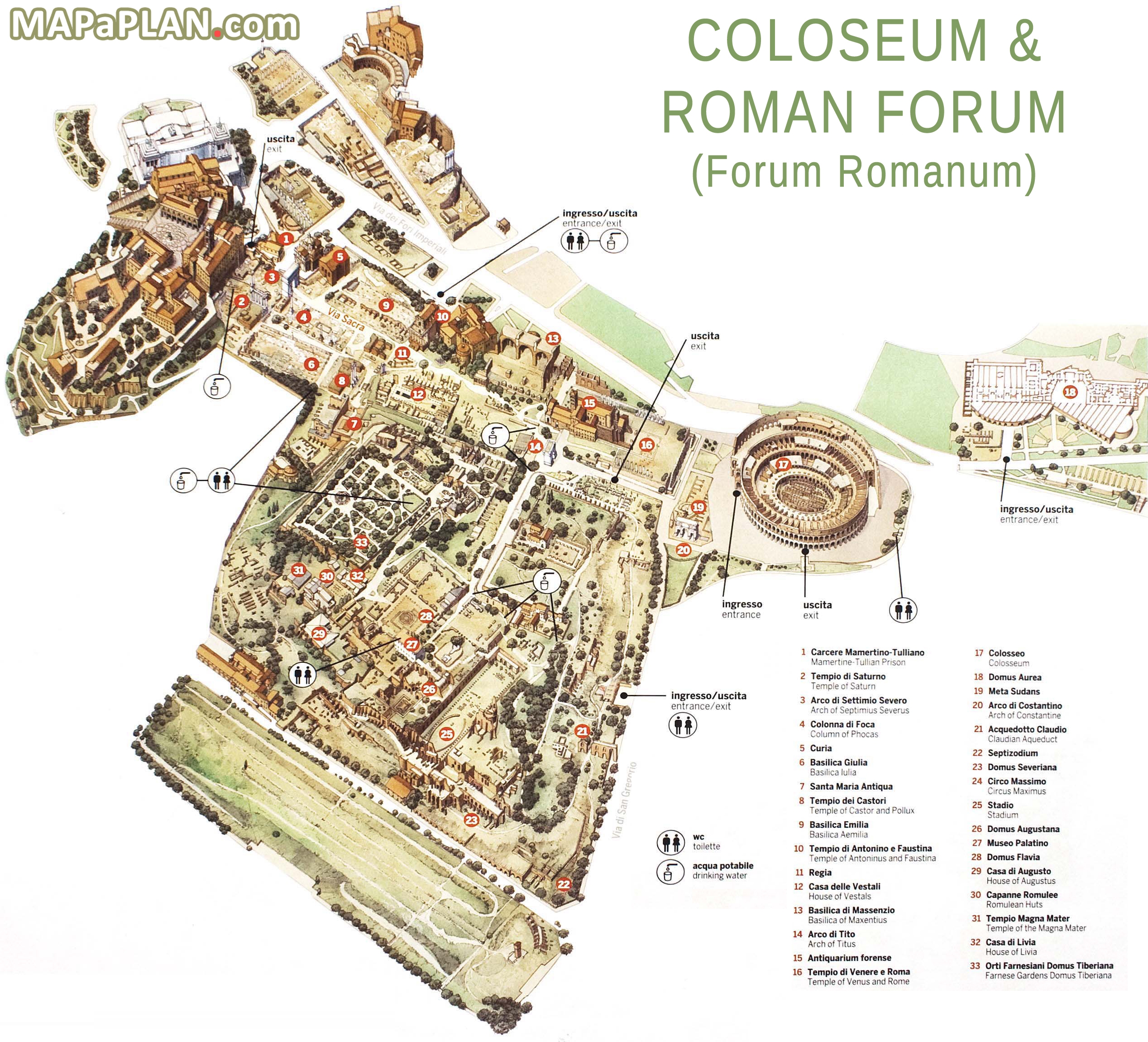Map High Resolution Map Of The Roman Forum Archaeological Site GRAND VOYAGE ITALY