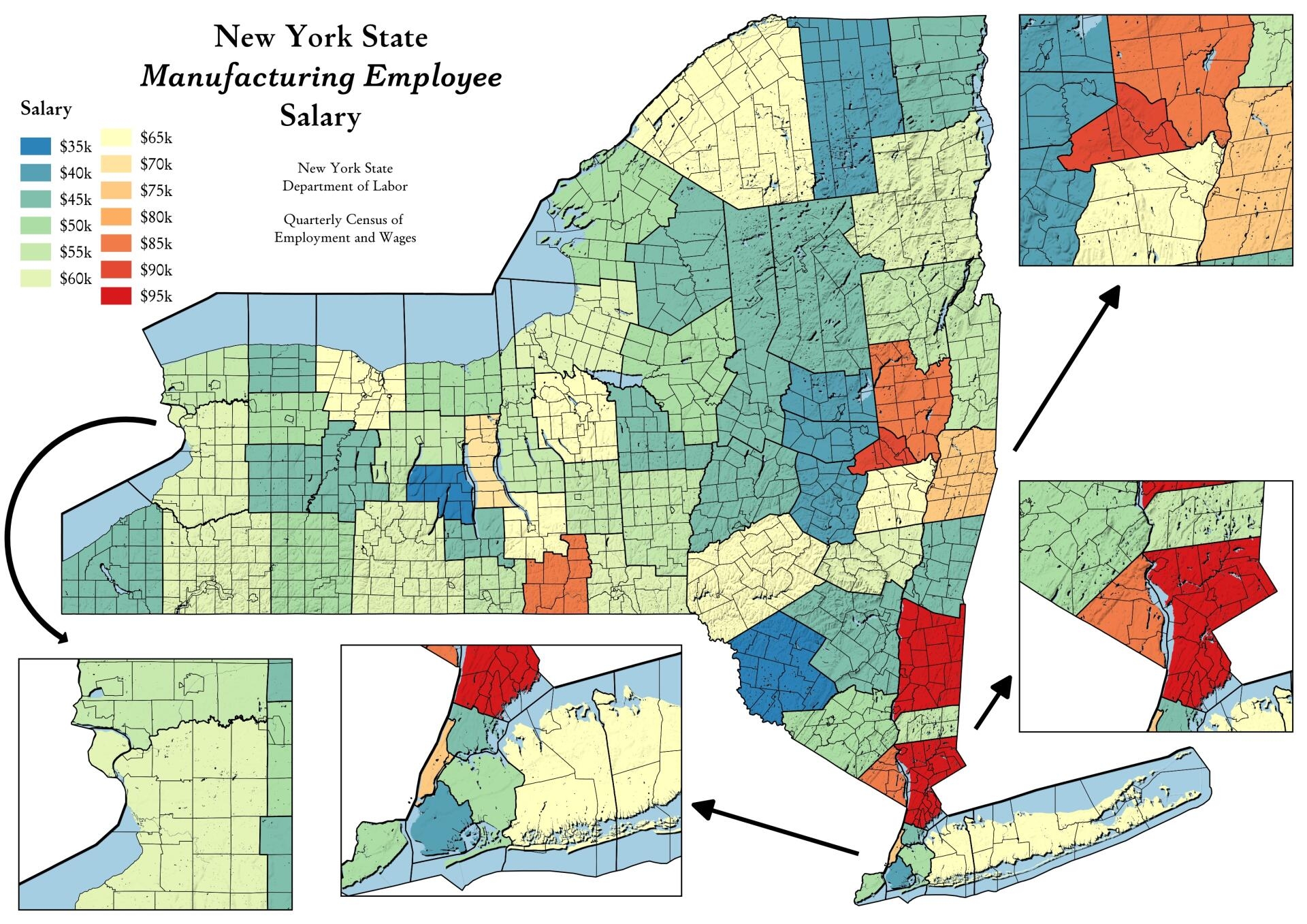 Map New York State Manufacturing Employee Salary Andy Arthur