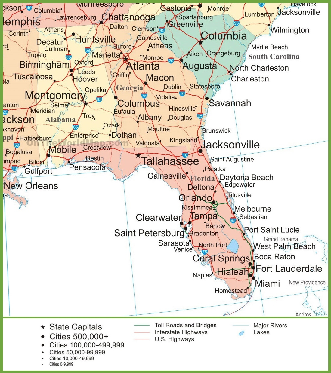 Map Of Alabama Georgia And Florida Ontheworldmap